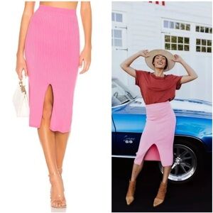 Free People Skyline Ribbed Midi Skirt with Slit in Pink Fireworks